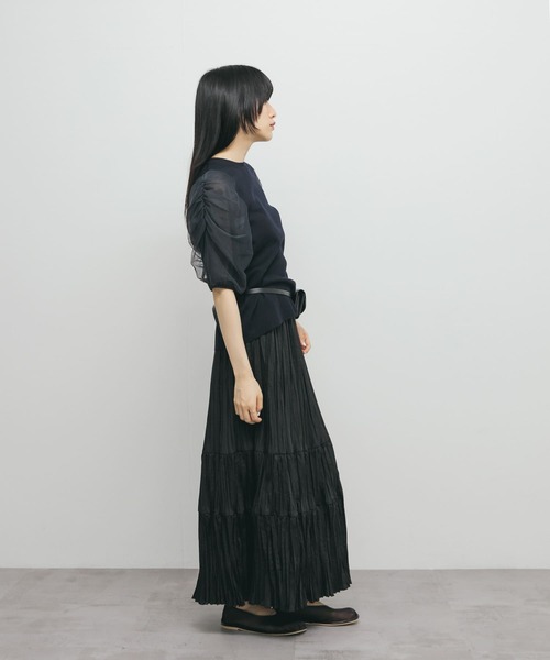 KBF（ケイビーエフ）の「チュールスリーブニット（ニット/セーター・レディース・ネイビー/ブラウン/ライトベージュ・ONE）」の8枚目の写真