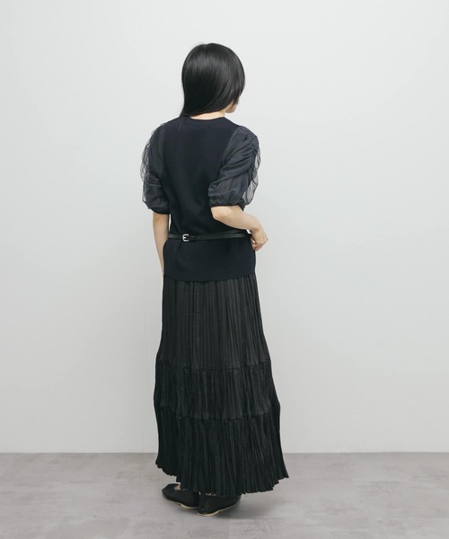 KBF（ケイビーエフ）の「チュールスリーブニット（ニット/セーター・レディース・ネイビー/ブラウン/ライトベージュ・ONE）」の7枚目の写真