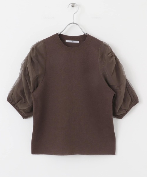 KBF（ケイビーエフ）の「チュールスリーブニット（ニット/セーター・レディース・ネイビー/ブラウン/ライトベージュ・ONE）」の19枚目の写真