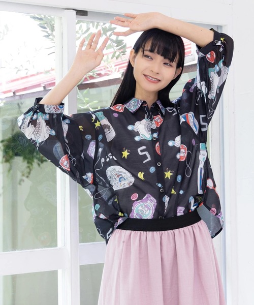 scolar スカラー 153687：チェックと総柄のアシメパッチワークシャツ