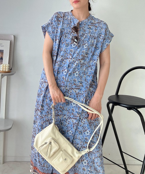 AS KNOW AS plus(アズノゥアズプラス)の「●ひんやり接触冷感 フレンチスリーブ 前開き花柄ワンピ―ス(ワンピース・レディース・グレー系その他/ブルー系その他/グリーン系その他・FREE)」の5枚目の写真