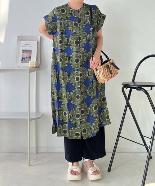 AS KNOW AS plus(アズノゥアズプラス)の「●ひんやり接触冷感 フレンチスリーブ 前開き花柄ワンピ―ス(ワンピース・レディース・グレー系その他/ブルー系その他/グリーン系その他・FREE)」の6枚目の写真
