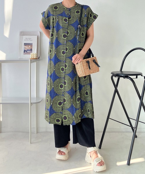 AS KNOW AS plus(アズノゥアズプラス)の「●ひんやり接触冷感 フレンチスリーブ 前開き花柄ワンピ―ス(ワンピース・レディース・グレー系その他/ブルー系その他/グリーン系その他・FREE)」の8枚目の写真
