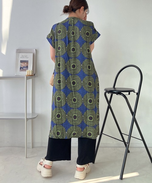 AS KNOW AS plus(アズノゥアズプラス)の「●ひんやり接触冷感 フレンチスリーブ 前開き花柄ワンピ―ス(ワンピース・レディース・グレー系その他/ブルー系その他/グリーン系その他・FREE)」の9枚目の写真