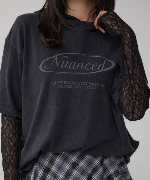 AZUL by moussy(アズールバイマウジー)の「ヴィンテージ5分袖Tシャツ(Tシャツ/カットソー・レディース・ライトブラック/ピンク/アイボリー・FREE)」の1枚目の写真