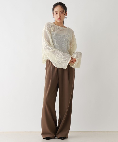 RAGEBLUE（レイジブルー）の「フラワーモチーフ/透かし編みサマーニット2（ニット/セーター・レディース・ダークグレー/ブルー/ホワイト・FREE）」の5枚目の写真