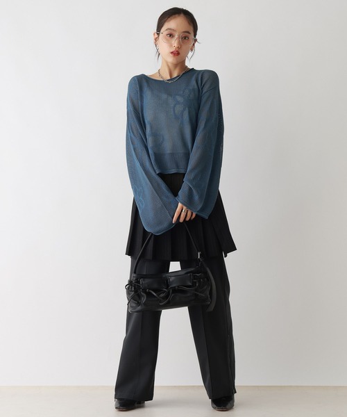 RAGEBLUE（レイジブルー）の「フラワーモチーフ/透かし編みサマーニット2（ニット/セーター・レディース・ダークグレー/ブルー/ホワイト・FREE）」の13枚目の写真