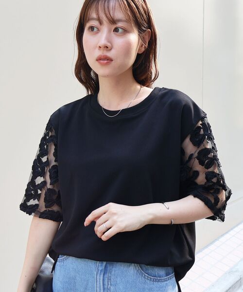 le.coeur blanc(ルクールブラン)の「スリーブシアーレースプルオーバー(Tシャツ/カットソー・レディース・ブラック/オフホワイト・38)」の7枚目の写真