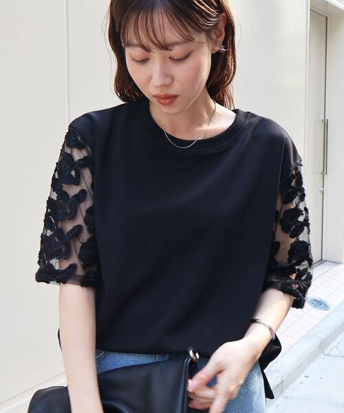 le.coeur blanc(ルクールブラン)の「スリーブシアーレースプルオーバー(Tシャツ/カットソー・レディース・ブラック/オフホワイト・38)」の9枚目の写真