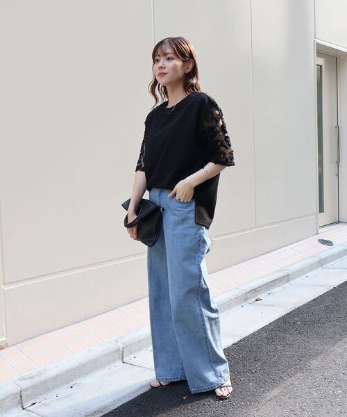 le.coeur blanc(ルクールブラン)の「スリーブシアーレースプルオーバー(Tシャツ/カットソー・レディース・ブラック/オフホワイト・38)」の12枚目の写真