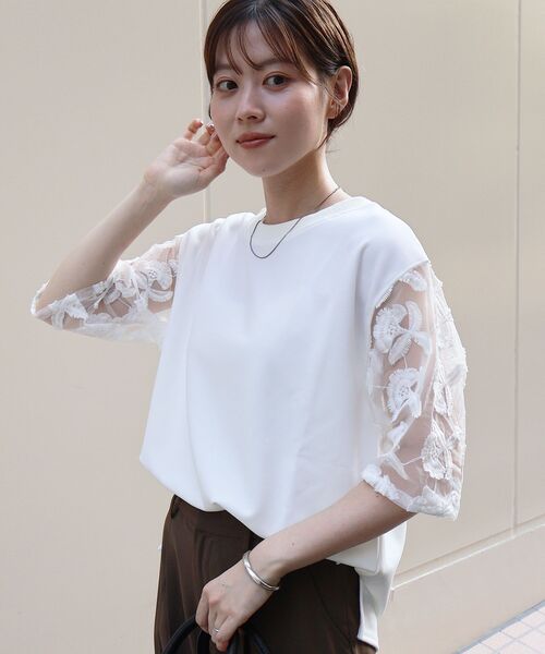 le.coeur blanc(ルクールブラン)の「スリーブシアーレースプルオーバー(Tシャツ/カットソー・レディース・ブラック/オフホワイト・38)」の16枚目の写真