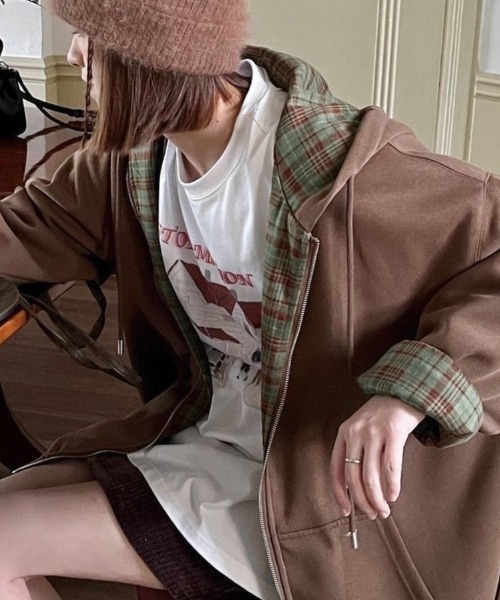 Reversible Oversize Check Parker — двусторонняя оверсайз парка‑футболка