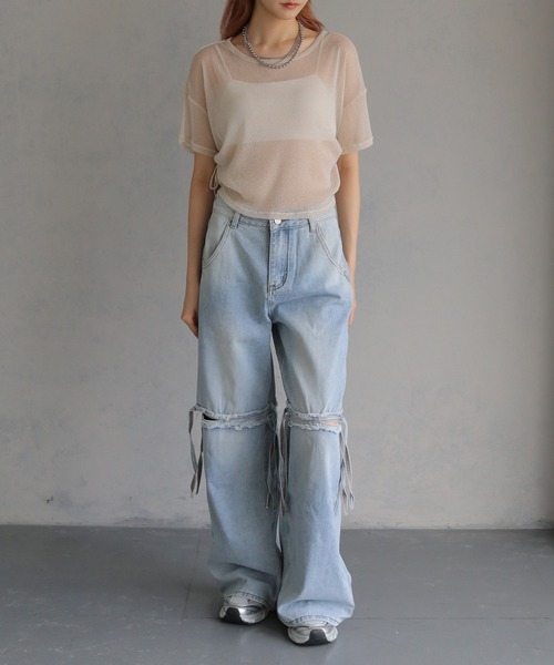 cheriella(シェリエラ)の「【cheriella】サイドリボンヴィンテージライクデニム SIDE RIBBON VINTAGE-LIKE DENIM(デニムパンツ・レディース・ライトブルー/チャコールグレー・S/M)」の19枚目の写真