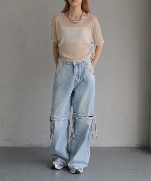 cheriella(シェリエラ)の「【cheriella】サイドリボンヴィンテージライクデニム SIDE RIBBON VINTAGE-LIKE DENIM(デニムパンツ・レディース・ライトブルー/チャコールグレー・S/M)」の20枚目の写真