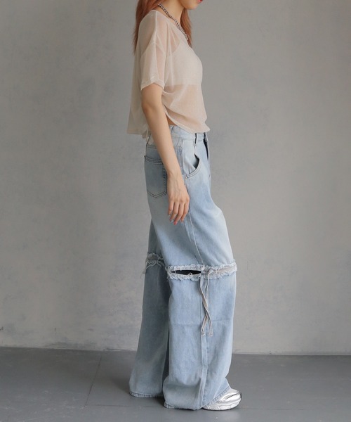 cheriella(シェリエラ)の「【cheriella】サイドリボンヴィンテージライクデニム SIDE RIBBON VINTAGE-LIKE DENIM(デニムパンツ・レディース・ライトブルー/チャコールグレー・S/M)」の21枚目の写真