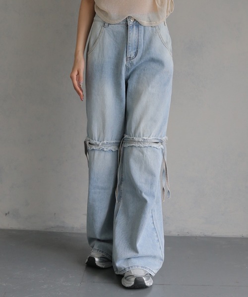 cheriella(シェリエラ)の「【cheriella】サイドリボンヴィンテージライクデニム SIDE RIBBON VINTAGE-LIKE DENIM(デニムパンツ・レディース・ライトブルー/チャコールグレー・S/M)」の13枚目の写真