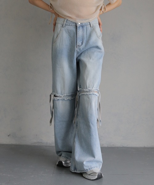 cheriella(シェリエラ)の「【cheriella】サイドリボンヴィンテージライクデニム SIDE RIBBON VINTAGE-LIKE DENIM(デニムパンツ・レディース・ライトブルー/チャコールグレー・S/M)」の15枚目の写真