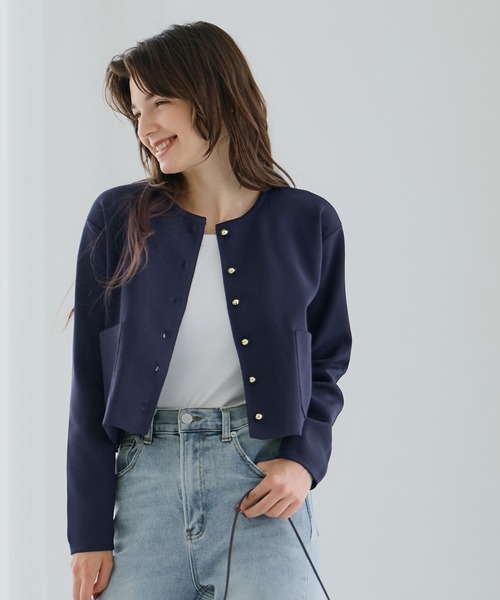 ゴールドボタンクルーネックニットカーディガン（カーディガン/ボレロ