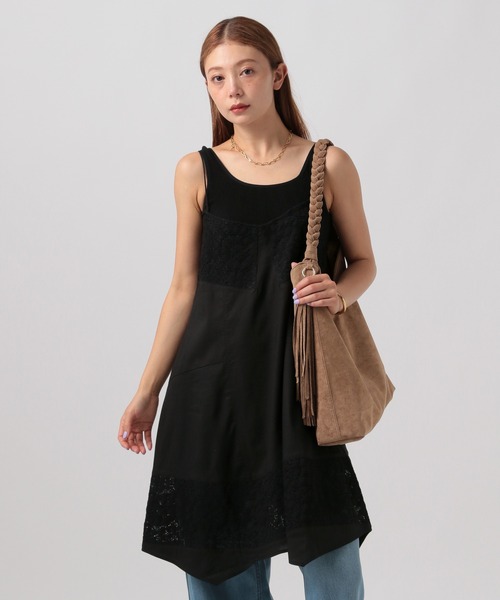 BAYFLOW(ベイフロー)の「バテンレースミディワンピース(ワンピース・レディース・ブラック/オフホワイト・FREE)」の1枚目の写真