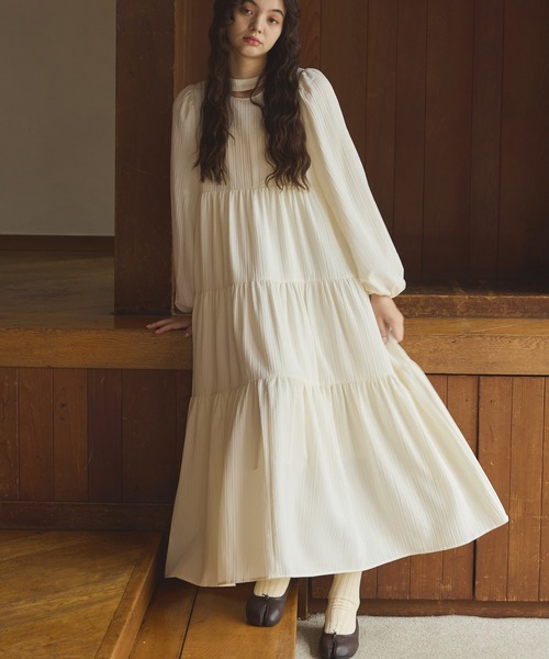 OLUN ︎︎ドレープロングティアードワンピース ︎︎アイボリー ︎︎Sサイズ Drape long tiered onepiece/ドレープロングティアード