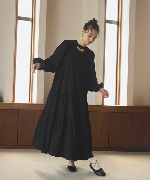 【新品】OLUN（ollun） ドレープロングティアードワンピース Drape long tiered onepiece/ドレープロングティアード