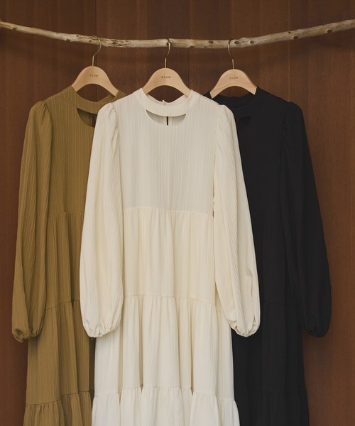 OLUN ドレープロングティアードワンピース FREE アイボリー Drape long tiered onepiece/ドレープロングティアード