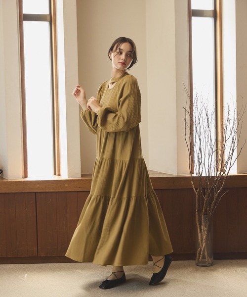 OLUN ドレープロングティアードワンピース FREE アイボリー OLUN ワンピース Drape long tiered onepiece/ドレープロング