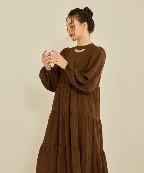 OLUN / ドレープロングティアードワンピース Drape long tiered onepiece/ドレープロングティアードワンピース