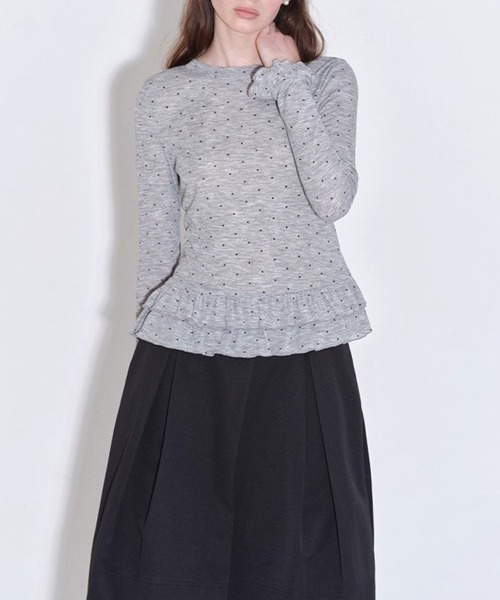 Fano Studios（ファノ ストゥディオズ）の「フリルヘム ドット柄 ラウンドネックロングTシャツ FQ25S089【Fano Studios】【2025AW】（Tシャツ/カットソー・レディース・クリーム/グレー・L/M/S）」の7枚目の写真