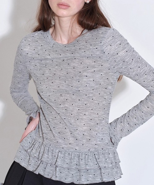 Fano Studios（ファノ ストゥディオズ）の「フリルヘム ドット柄 ラウンドネックロングTシャツ FQ25S089【Fano Studios】【2025AW】（Tシャツ/カットソー・レディース・クリーム/グレー・L/M/S）」の9枚目の写真