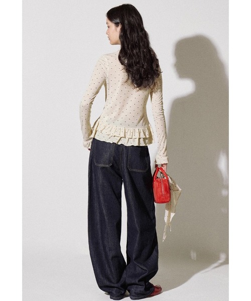 Fano Studios（ファノ ストゥディオズ）の「フリルヘム ドット柄 ラウンドネックロングTシャツ FQ25S089【Fano Studios】【2025AW】（Tシャツ/カットソー・レディース・クリーム/グレー・L/M/S）」の13枚目の写真