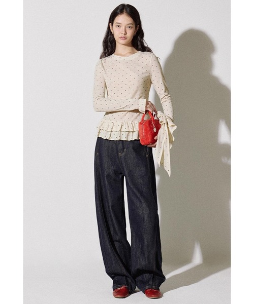 Fano Studios（ファノ ストゥディオズ）の「フリルヘム ドット柄 ラウンドネックロングTシャツ FQ25S089【Fano Studios】【2025AW】（Tシャツ/カットソー・レディース・クリーム/グレー・L/M/S）」の14枚目の写真
