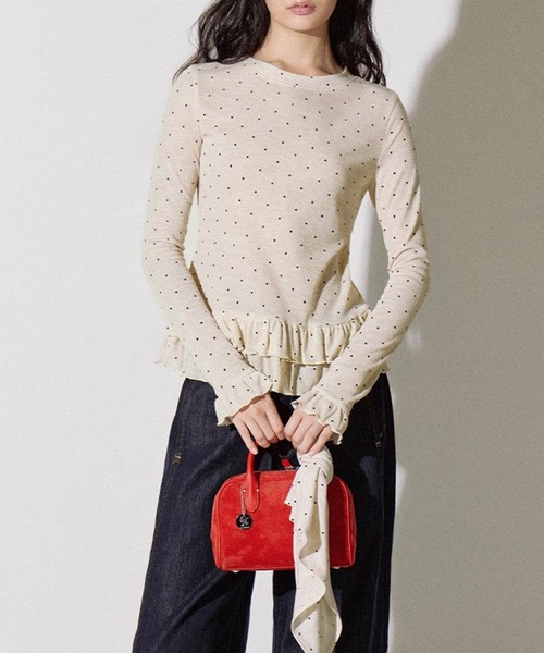 Fano Studios（ファノ ストゥディオズ）の「フリルヘム ドット柄 ラウンドネックロングTシャツ FQ25S089【Fano Studios】【2025AW】（Tシャツ/カットソー・レディース・クリーム/グレー・L/M/S）」の15枚目の写真