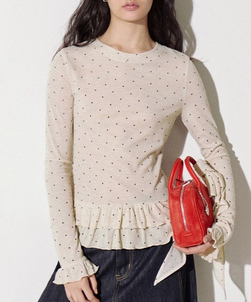 Fano Studios（ファノ ストゥディオズ）の「フリルヘム ドット柄 ラウンドネックロングTシャツ FQ25S089【Fano Studios】【2025AW】（Tシャツ/カットソー・レディース・クリーム/グレー・L/M/S）」の16枚目の写真