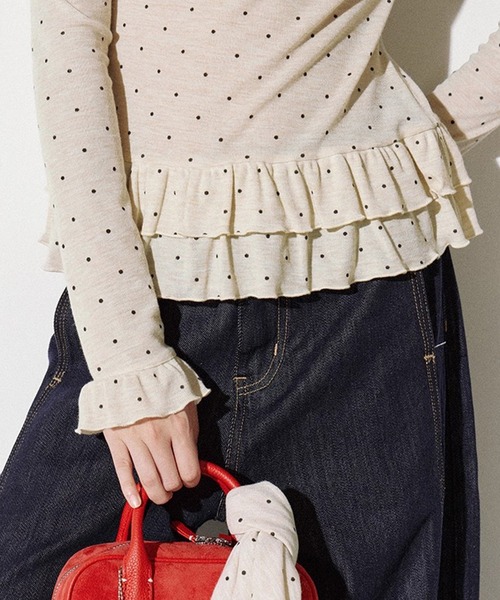 Fano Studios（ファノ ストゥディオズ）の「フリルヘム ドット柄 ラウンドネックロングTシャツ FQ25S089【Fano Studios】【2025AW】（Tシャツ/カットソー・レディース・クリーム/グレー・L/M/S）」の18枚目の写真