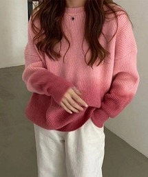裾グラデーションクルーネックニット