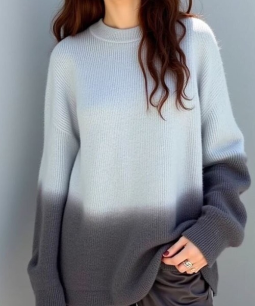 cammie(キャミー)の「裾グラデーションクルーネックニット(ニット/セーター・レディース・ピンク/グリーン/グレー/ブルー・F)」の15枚目の写真