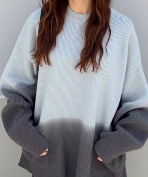cammie(キャミー)の「裾グラデーションクルーネックニット(ニット/セーター・レディース・ピンク/グリーン/グレー/ブルー・F)」の14枚目の写真