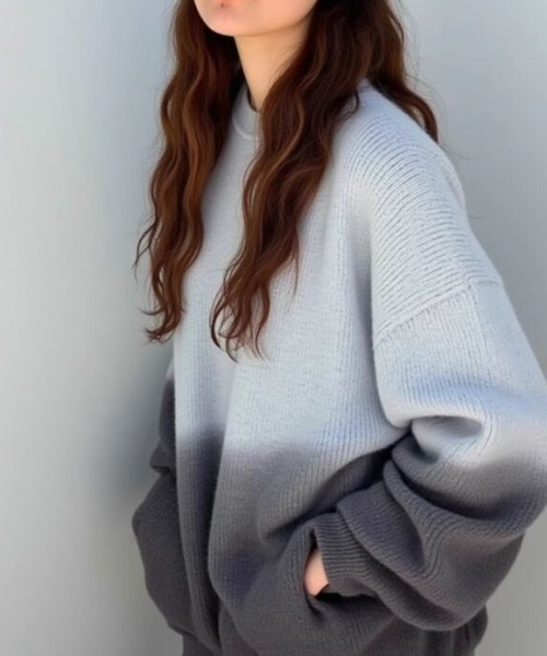 cammie(キャミー)の「裾グラデーションクルーネックニット(ニット/セーター・レディース・ピンク/グリーン/グレー/ブルー・F)」の13枚目の写真