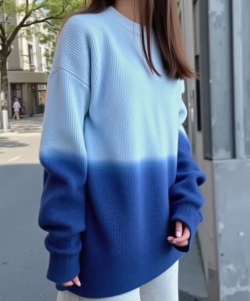 cammie(キャミー)の「裾グラデーションクルーネックニット(ニット/セーター・レディース・ピンク/グリーン/グレー/ブルー・F)」の19枚目の写真