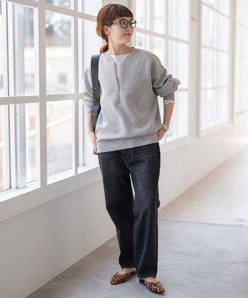 一部店舗+WEB限定》スウェットライクハーフジップニットプルオーバー