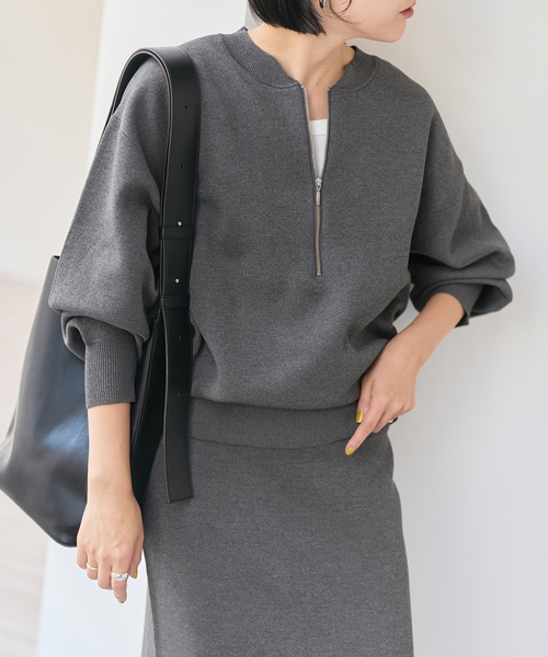 セール】《一部店舗+WEB限定》スウェットライクハーフジップニットプル