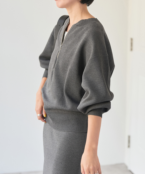 一部店舗+WEB限定》スウェットライクハーフジップニットプルオーバー
