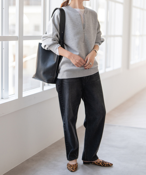 一部店舗+WEB限定》スウェットライクハーフジップニットプルオーバー