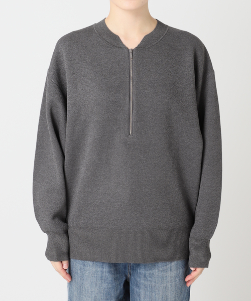 一部店舗+WEB限定》スウェットライクハーフジップニットプルオーバー