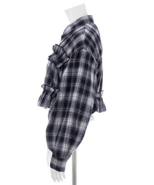 INGNI（イング）の「フリルチェック柄ショートシャツ（シャツ/ブラウス・レディース・ブラウン系その他2/ブラック系/ネイビー系2・M）」の5枚目の写真