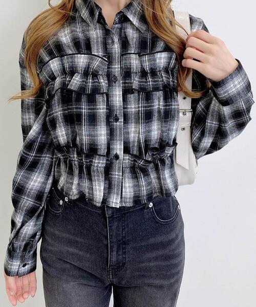 フリルチェック柄ショートシャツ（シャツ/ブラウス）｜INGNI