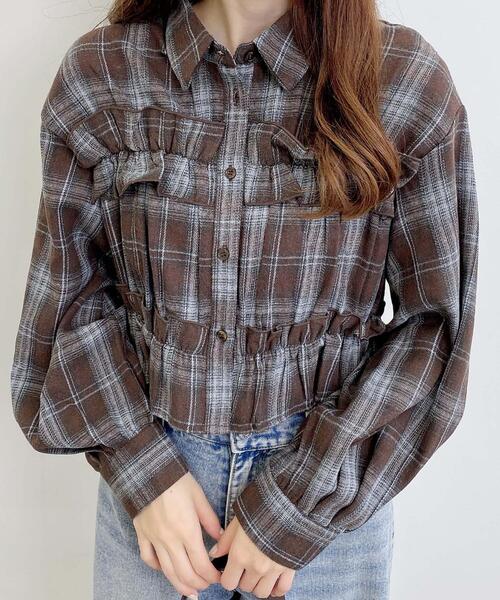 INGNI（イング）の「フリルチェック柄ショートシャツ（シャツ/ブラウス・レディース・ブラウン系その他2/ブラック系/ネイビー系2・M）」の10枚目の写真