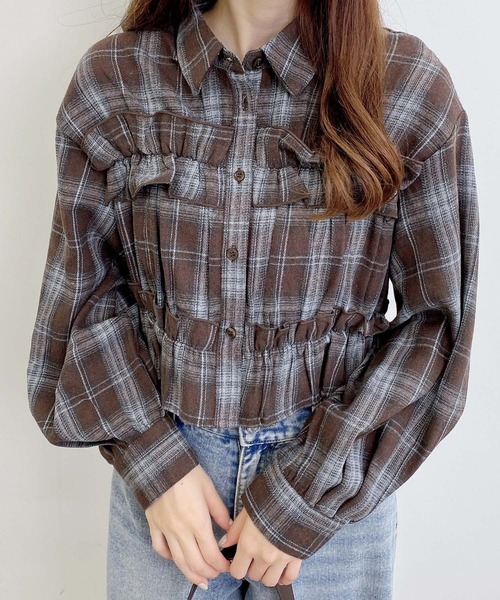 45rpmフリル付きブラウン・ホワイトチェックシャツ 45rpmフリル付きブラウン・ホワイトチェックシャツ 45rpmフリル付き