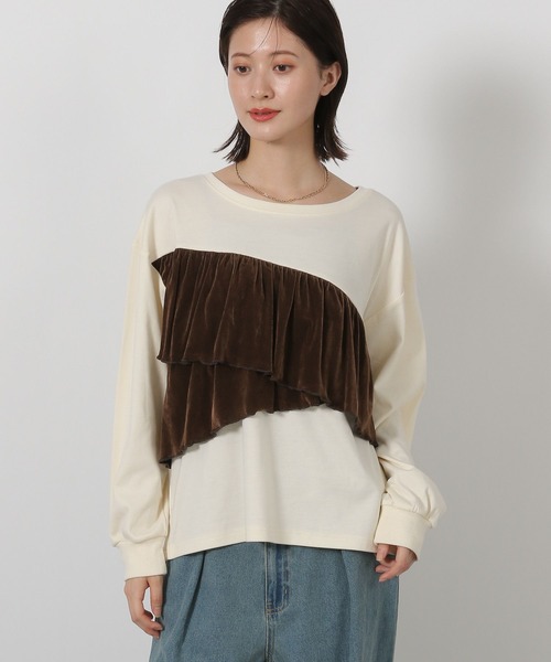 LAKOLE（ラコレ）の「ベロアドッキング長袖 / 594731（Tシャツ/カットソー・レディース・チャコール/ネイビー/アイボリー・FREE）」の2枚目の写真